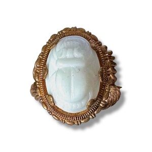 Vintage West Germany Glass Scarab Ring Twisted Split Shank Gold Tone Adjustable